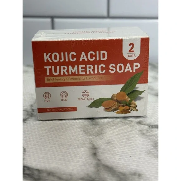 Kojic Acid Turmeric Soap 2 Bars Brightening Herbal Face Body 100g Each - Picture 1 of 3
